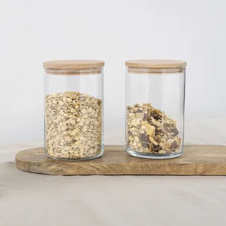 Szklany pojemnik z drewnianym deklem Stor 15 cm