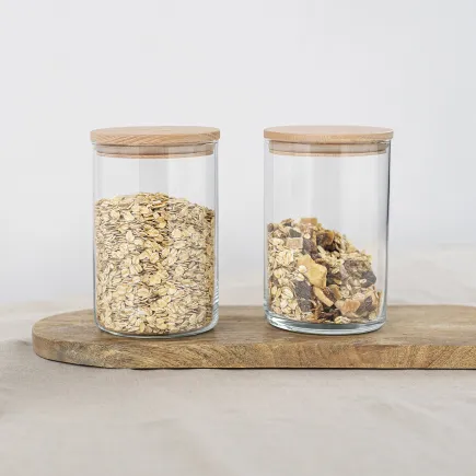 Szklany pojemnik z drewnianym deklem Stor 15 cm