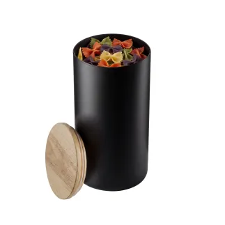 Zestaw 3 szklanych pojemników Store z drewnianym deklem, czarny mat