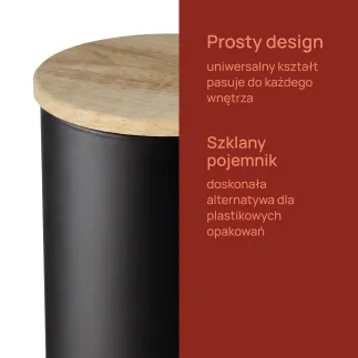 Zestaw 3 szklanych pojemników Store z drewnianym deklem, czarny mat