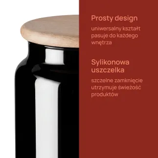Zestaw 3 szklanych pojemników Store z drewnianym deklem, czarny